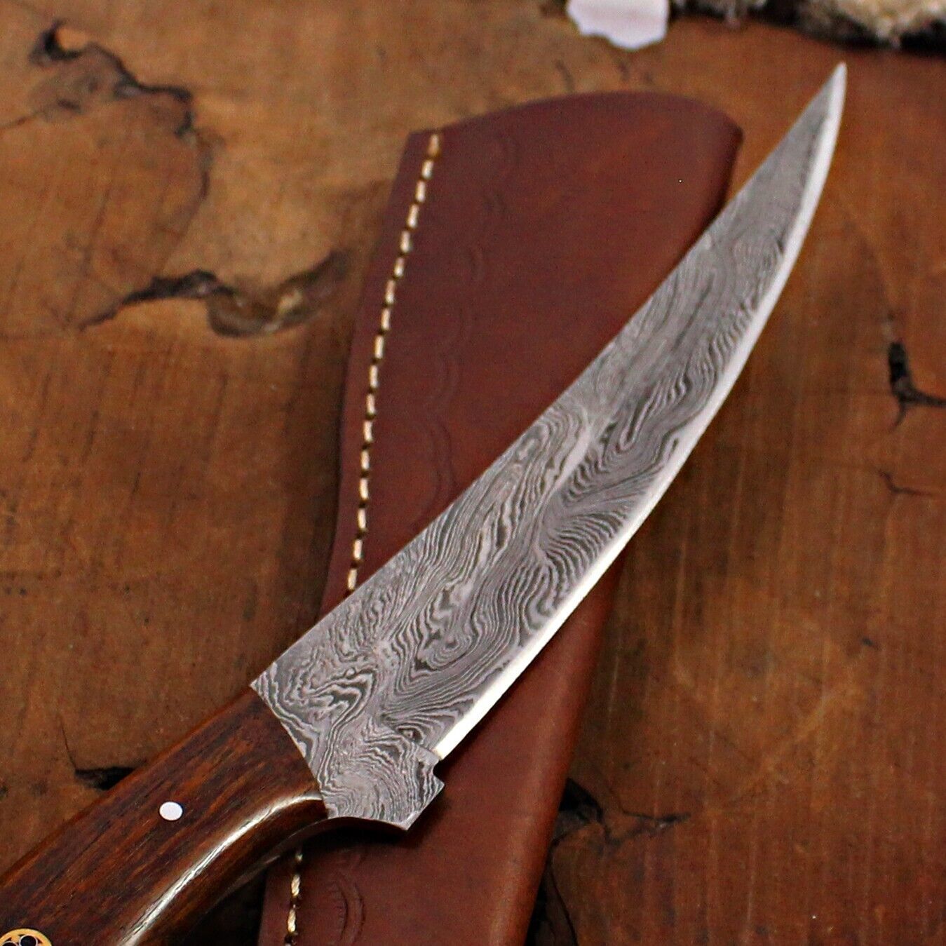 Custom Handmade Damascus Steel Fillet Knife Brisket, Kitchen Knife W/Sheath