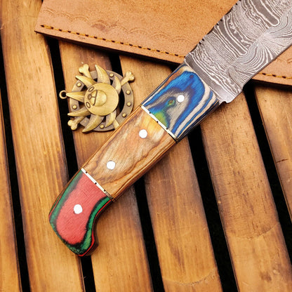 15 Inch Full Tang Handmade Damascus Steel Hunting Bowie Knife with Wooden Handle