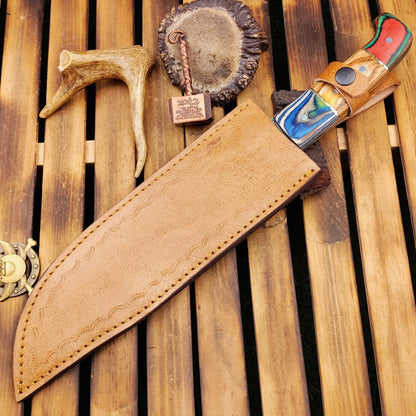 15 Inch Full Tang Handmade Damascus Steel Hunting Bowie Knife with Wooden Handle