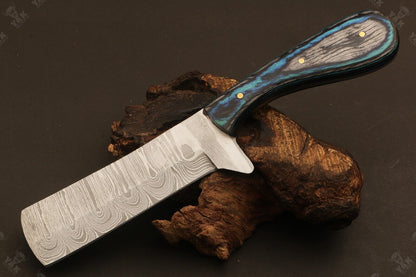 9" Handmade Damascus Steel Bull Cutter Knife Custom Cowboy Bull Knife with Wood Handle
