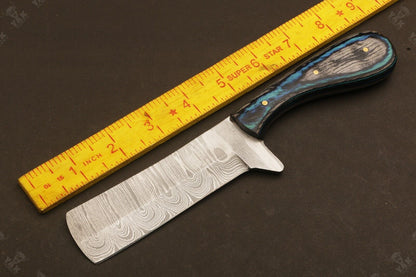 9" Handmade Damascus Steel Bull Cutter Knife Custom Cowboy Bull Knife with Wood Handle