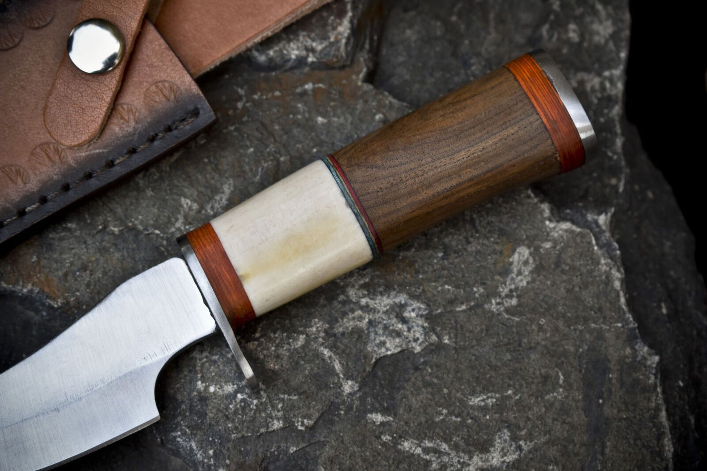 8" Hot Item Skinner Knife | ATS-34 Steel Blade | Bone & Wood Handle with Steel Guard