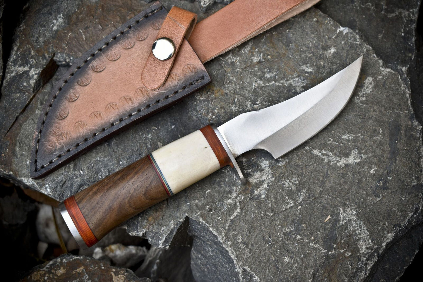 8" Hot Item Skinner Knife | ATS-34 Steel Blade | Bone & Wood Handle with Steel Guard