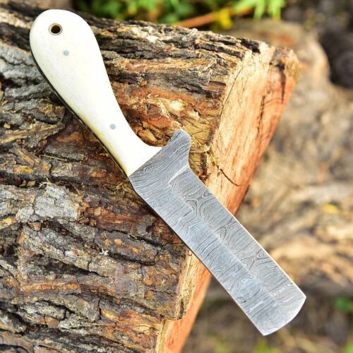 Custom Hand Forged Damascus Steel Bull Cutter Knife 8" Hunting Knife with Bone Handle