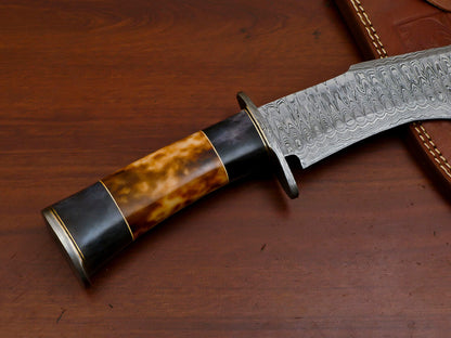 Heritage Forge 13" Custom Damascus Bowie Knife with Stained Camel Bone Handle