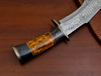 Heritage Forge 13" Custom Damascus Bowie Knife with Stained Camel Bone Handle