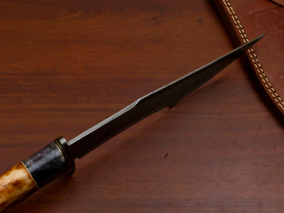 Heritage Forge 13" Custom Damascus Bowie Knife with Stained Camel Bone Handle