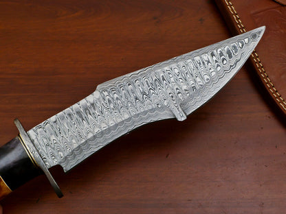 Heritage Forge 13" Custom Damascus Bowie Knife with Stained Camel Bone Handle