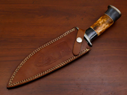 Heritage Forge 13" Custom Damascus Bowie Knife with Stained Camel Bone Handle