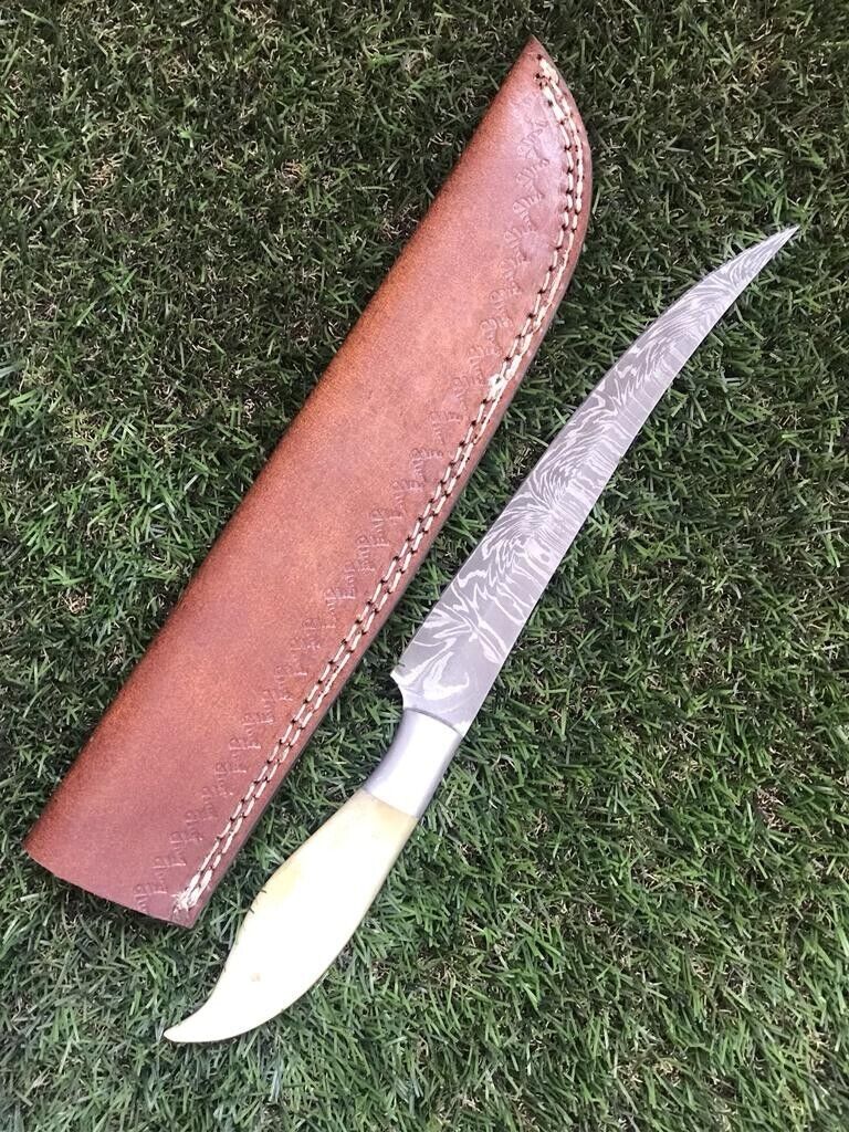 11.5" Custom Handmade Twist Damascus Steel Fillet Knife Damascus Fillet Knife With Sheath