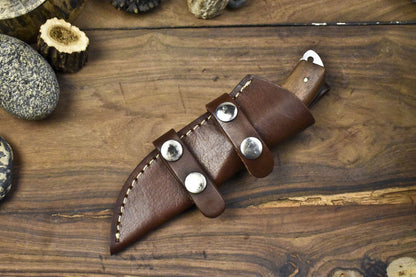 Custom Gut Hook Skinner Knife Twist Damascus Walnut Wood Micarta Guard with Sheath