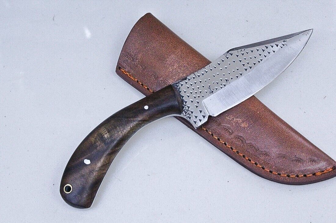 D2 Steel Hunting Skinner Knife – Walnut Wood Handle, Leather Sheath