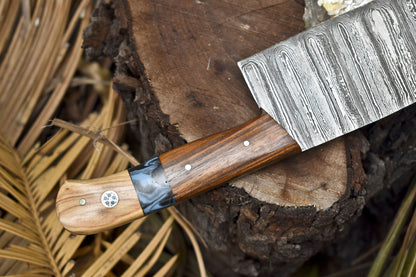 Hand Forged Clever Chopper Chef Knife – Twist Damascus Steel with Hardwood Handle