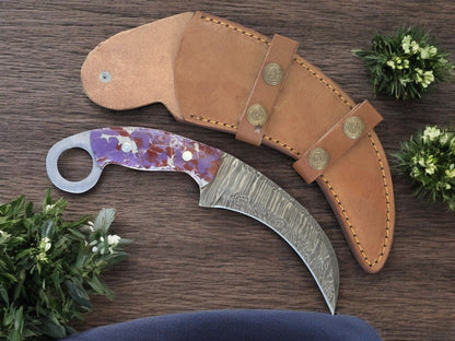 9.5” Damascus Karambit  Handmade Damascus Steel Karambit Knife with Premium Resin Handle