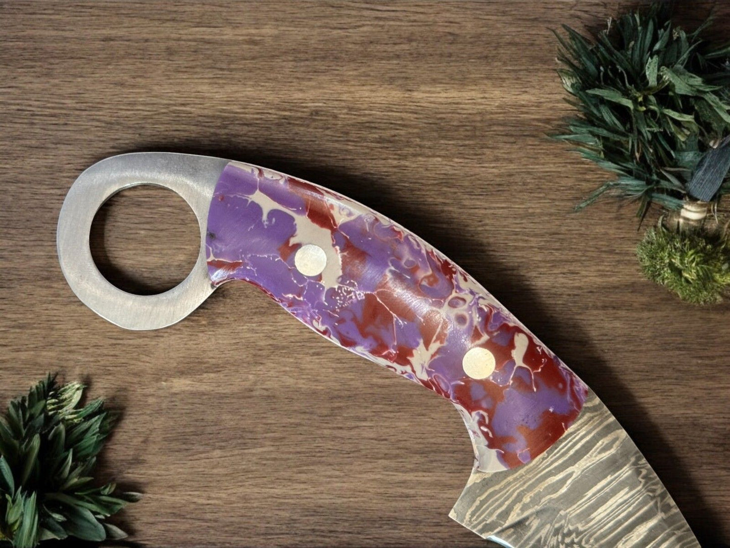 9.5” Damascus Karambit  Handmade Damascus Steel Karambit Knife with Premium Resin Handle