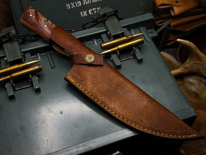 Handmade Damascus Steel Chef Knife with Resin Handle & Cow Leather Sheath