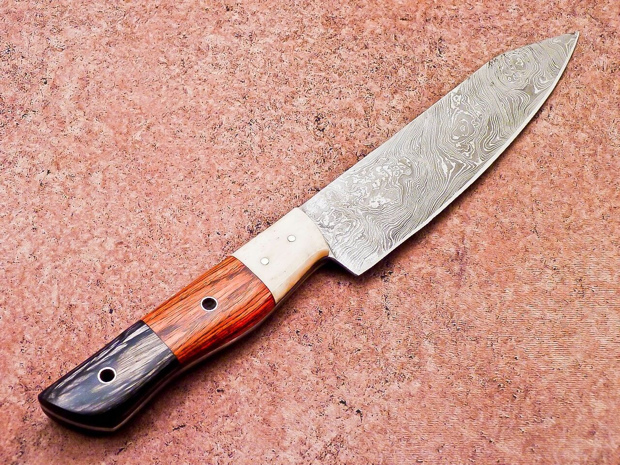 12" Handmade Professional Damascus Steel Chef Knife with Bone & Wood Handle + Sheath
