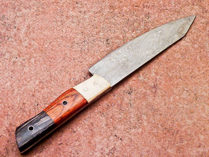12" Handmade Professional Damascus Steel Chef Knife with Bone & Wood Handle + Sheath