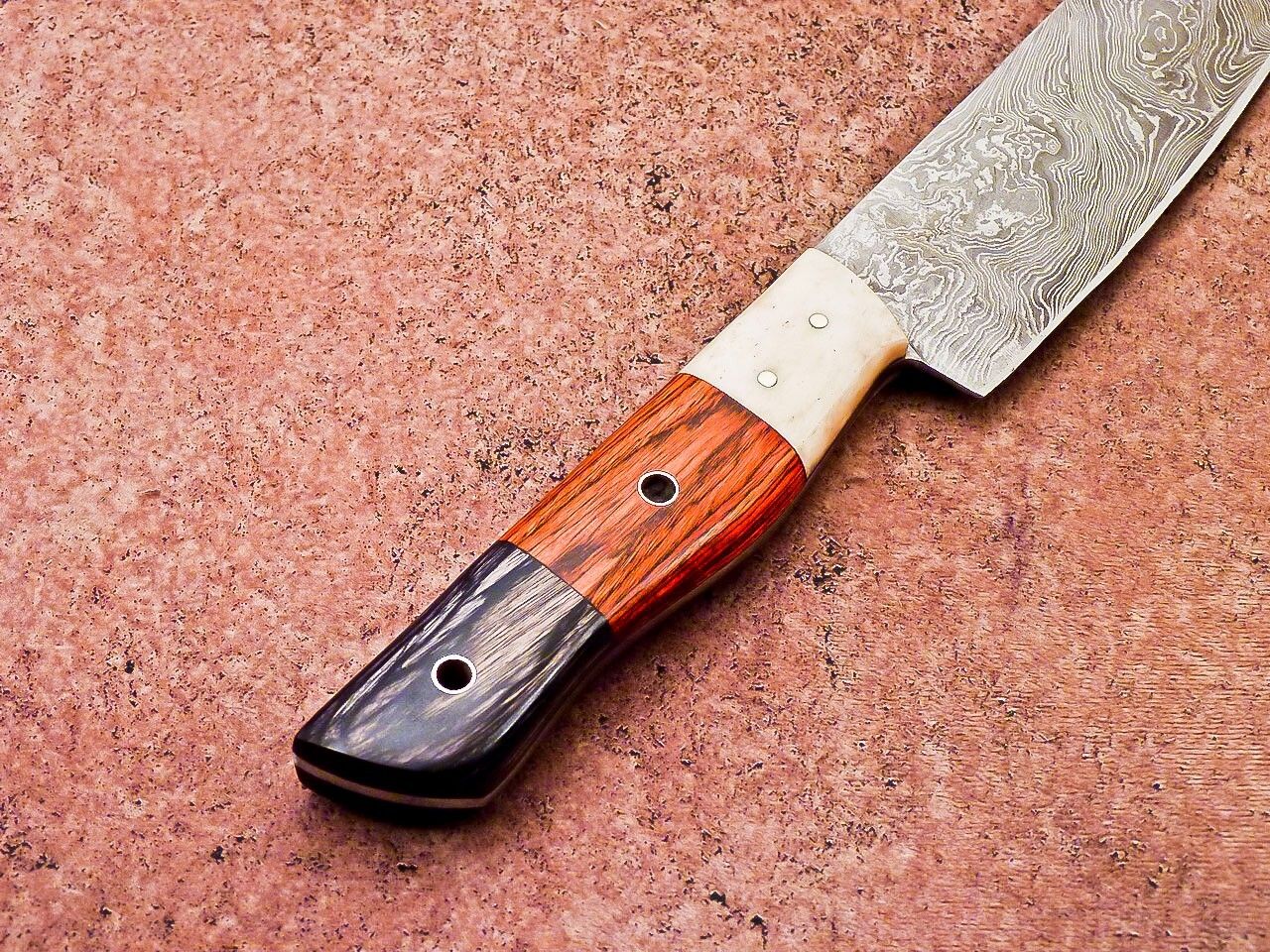 12" Handmade Professional Damascus Steel Chef Knife with Bone & Wood Handle + Sheath