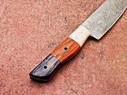 12" Handmade Professional Damascus Steel Chef Knife with Bone & Wood Handle + Sheath