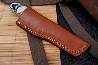8" Hand Forged Railroad High Carbon Steel Cowboy Bull Cutter Hunting Knife | Resin Handle & Leather Sheath