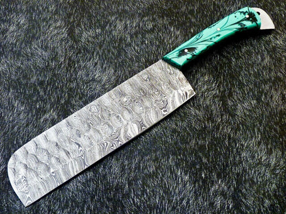 12" Professional Kitchen Chef Chopper Knife – Handmade Damascus Steel Blade with Resin Handle