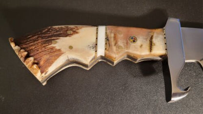 Handmade D2 Steel Hunting Bowie Knife with Stag Antler Handle | 15" Full Tang Outdoor Knife