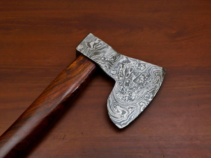 Custom Handmade Damascus Steel Viking Tomahawk Axe with Walnut Handle and Leather Sheath