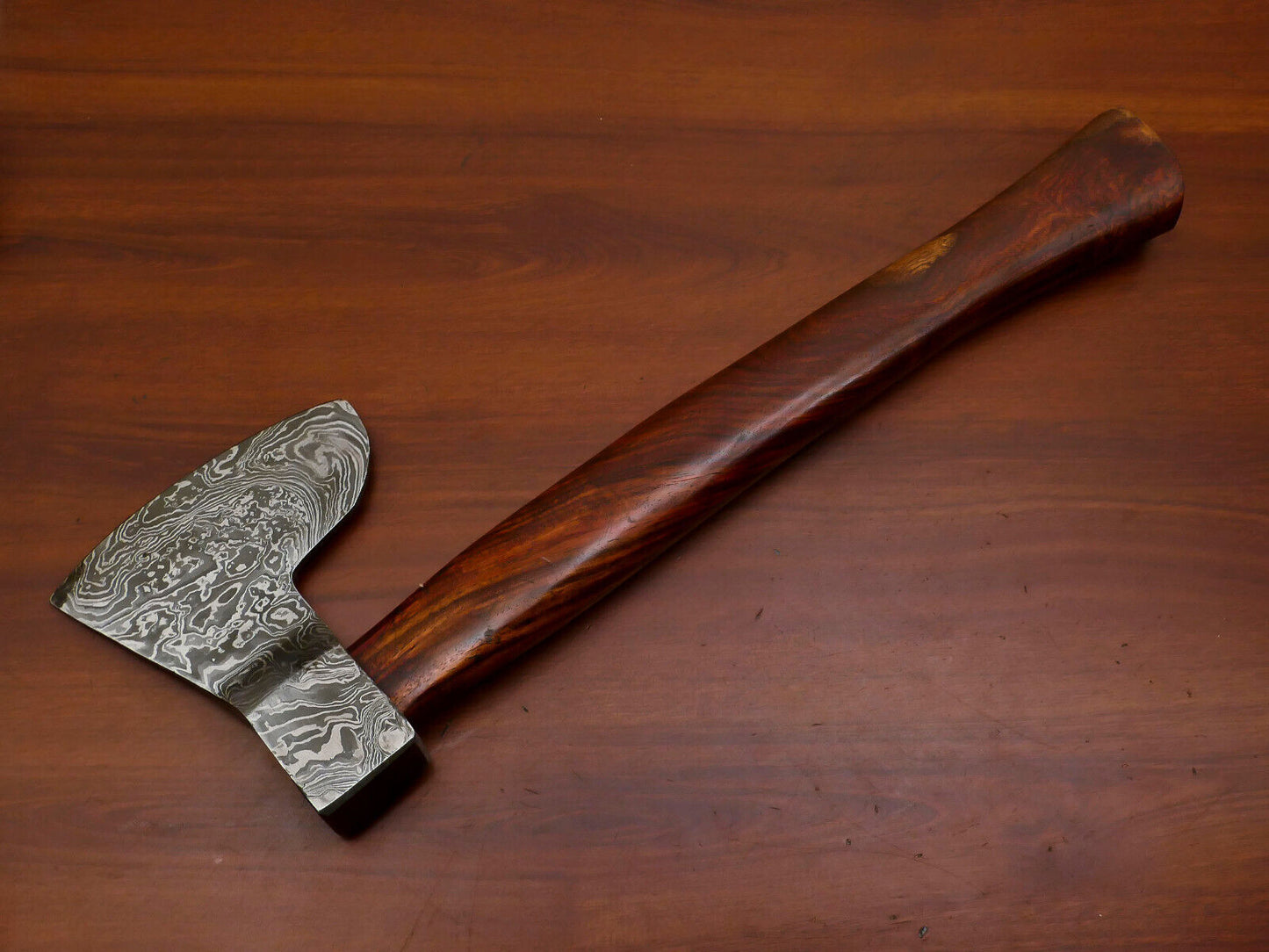 Custom Handmade Damascus Steel Viking Tomahawk Axe with Walnut Handle and Leather Sheath