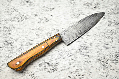 Fine Custom Handmade Damascus Steel Chef Knife – 10" Full Tang Sport Knife with Leather Sheath