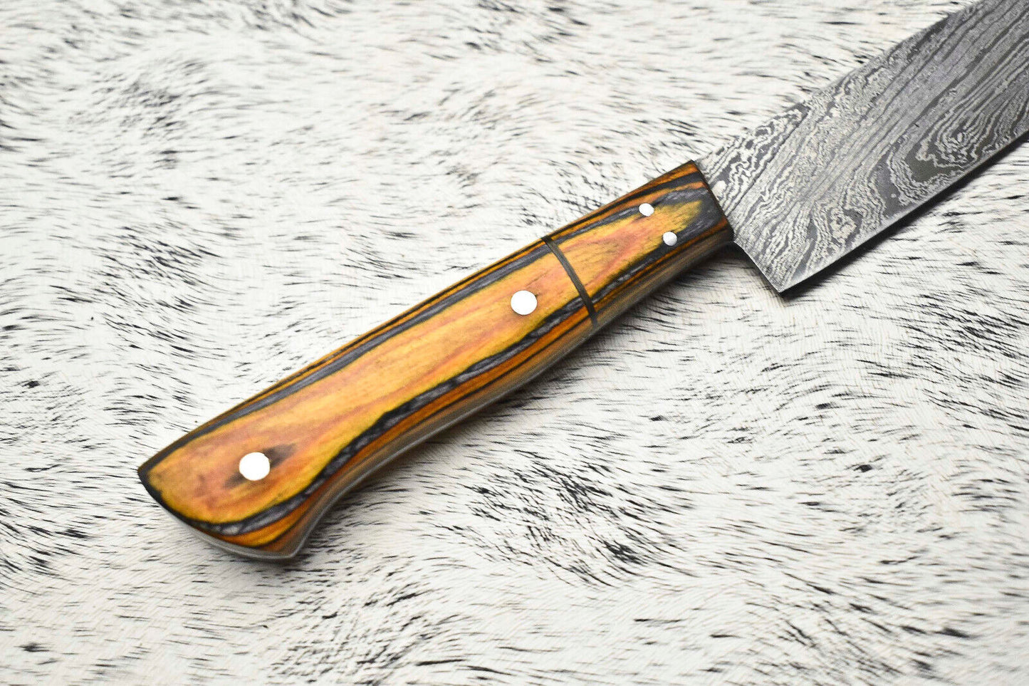 Fine Custom Handmade Damascus Steel Chef Knife – 10" Full Tang Sport Knife with Leather Sheath