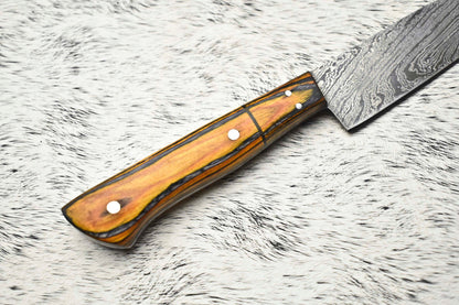Fine Custom Handmade Damascus Steel Chef Knife – 10" Full Tang Sport Knife with Leather Sheath