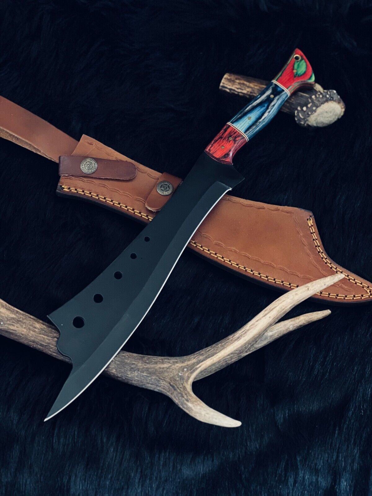 16.5 Inch Handmade D2 Steel Machete Knife with Camel Bone and Wood Handle