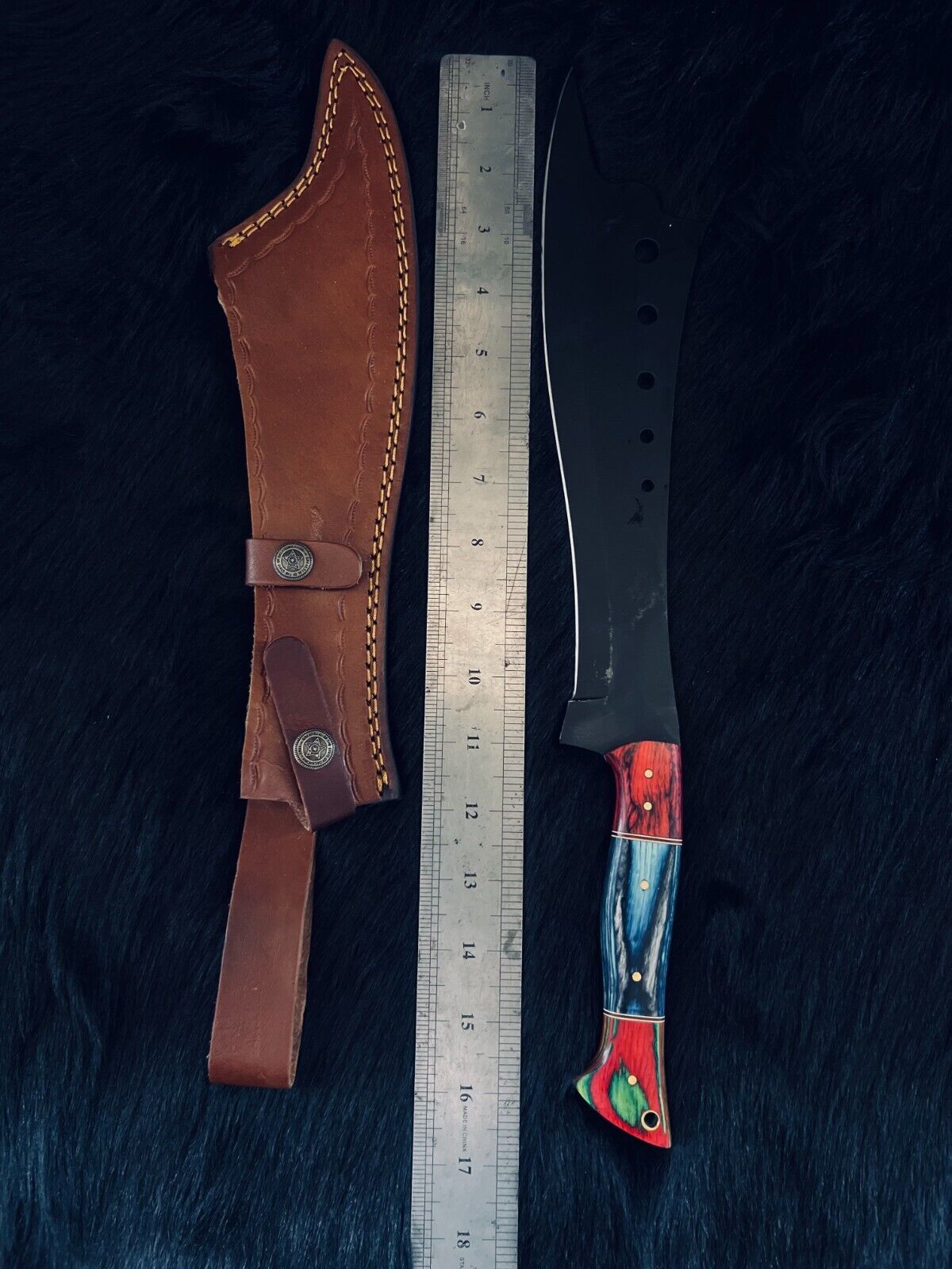 16.5 Inch Handmade D2 Steel Machete Knife with Camel Bone and Wood Handle