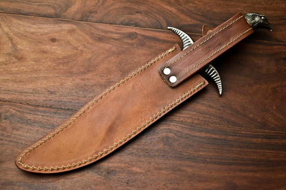 Heritage Forge 14.5" Damascus Bowie Knife with Pewter Handle and Leather Sheath