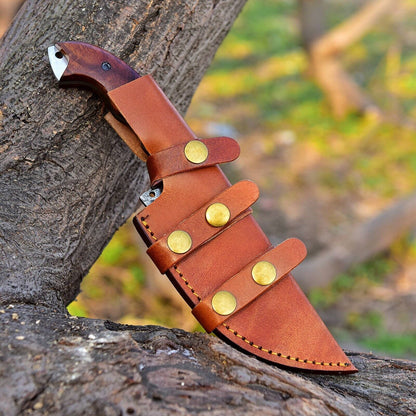 Tactical Survival Hunting Tanto Blade Damascus Tracker Knife – 10" Handmade Full Tang with Wood Handle & Leather Sheath