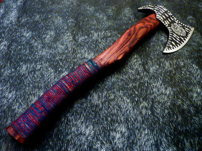 Hand Forged Carbon Steel Bearded Viking Axe – Hatchet with Leather Sheath