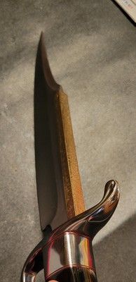 12 Inch Custom D2 Steel Bowie Knife with Brass Spine & Bull Horn Handle + Leather Sheath