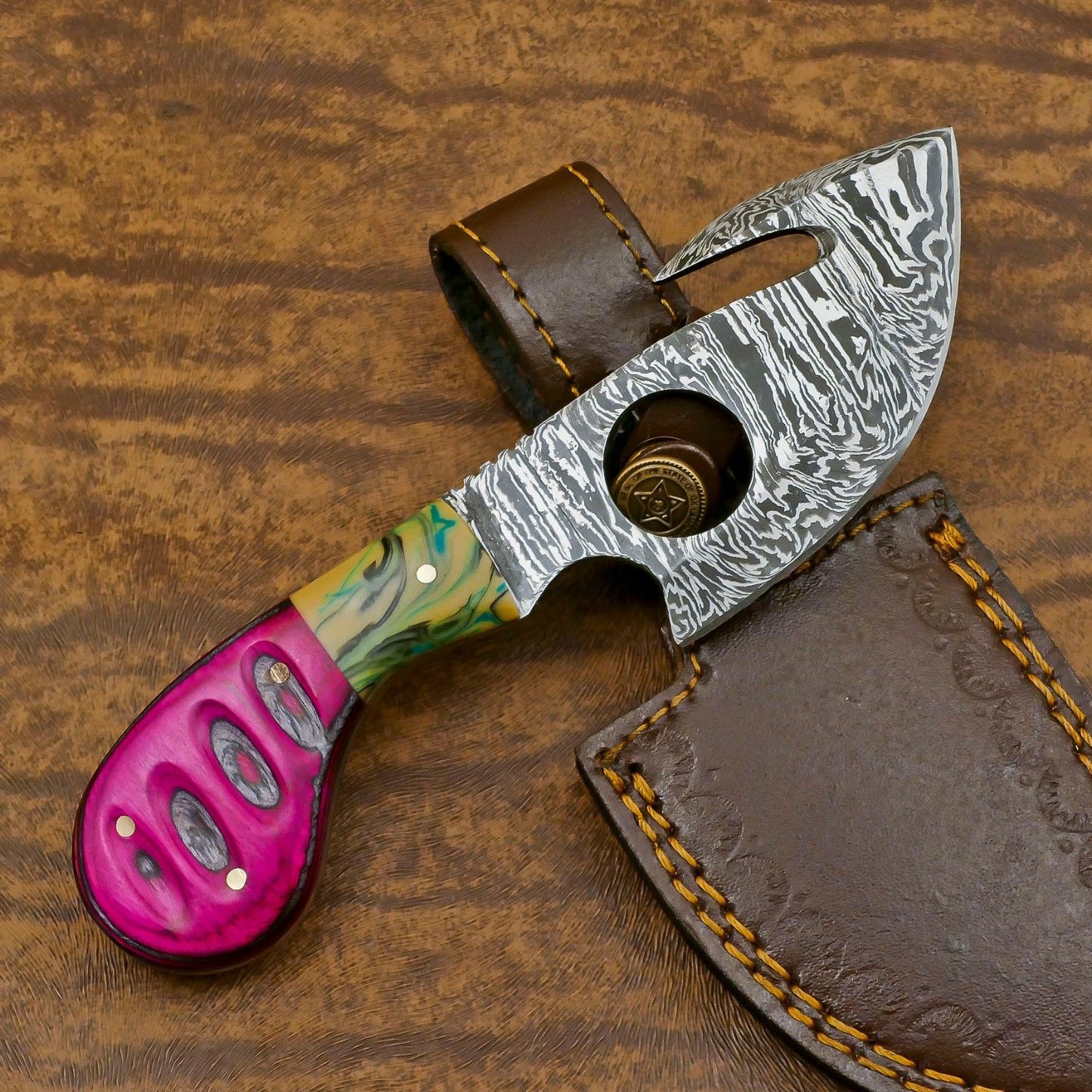 Damascus Gut Hook Skinner Hunting Knife Handmade Fixed Blade Camping Tool