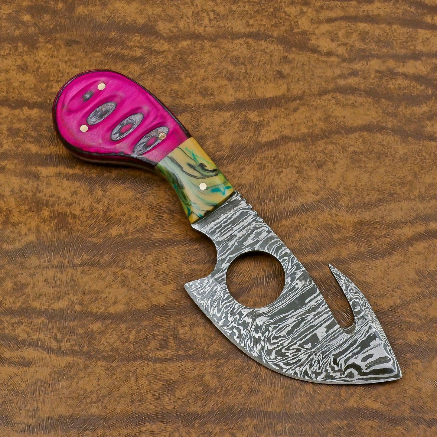 Damascus Gut Hook Skinner Hunting Knife Handmade Fixed Blade Camping Tool