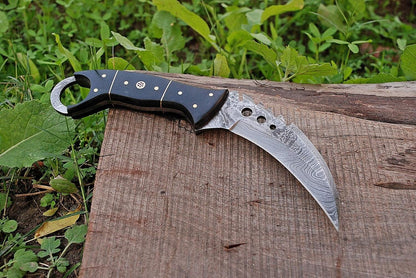 9” Handmade Damascus Karambit Knife Best Damascus Hunting Knife With Leather Sheath