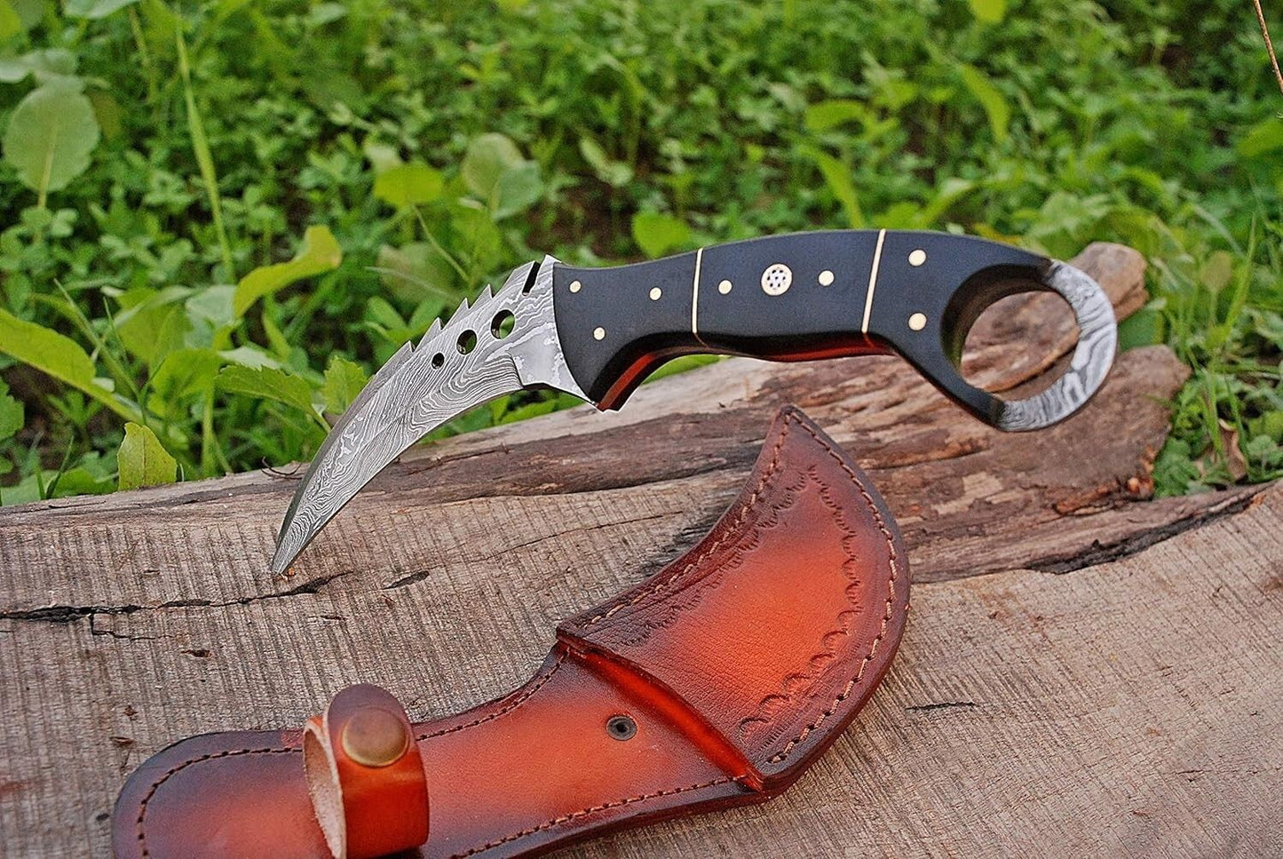 9” Handmade Damascus Karambit Knife Best Damascus Hunting Knife With Leather Sheath