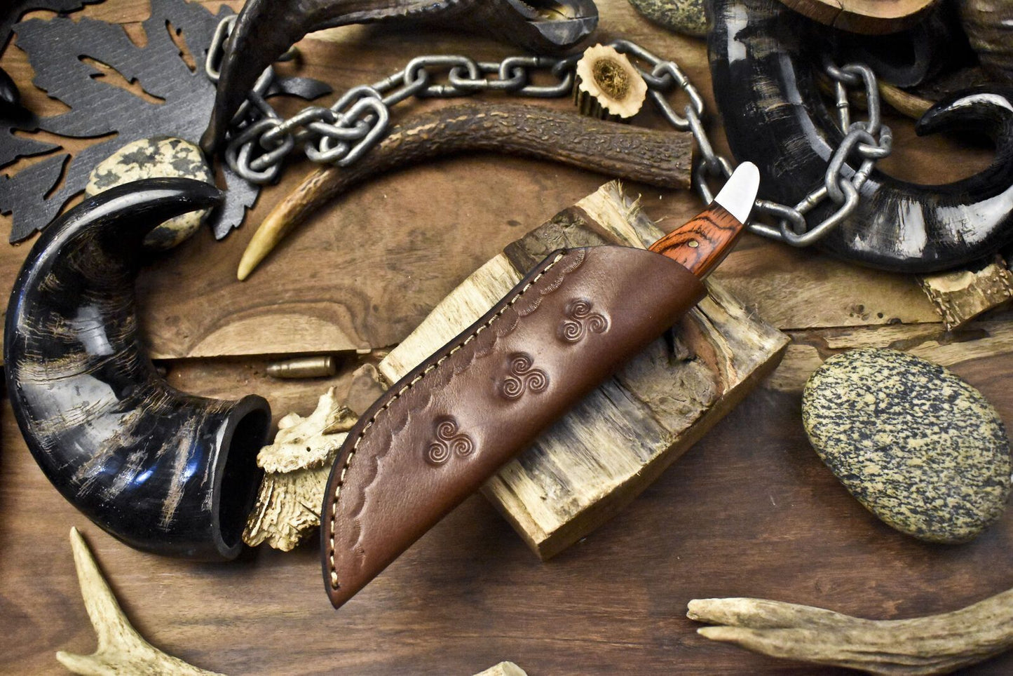 9" Custom Skinner Knife | ATS-34 Steel Blade | Hard Wood Handle with Steel Bolster