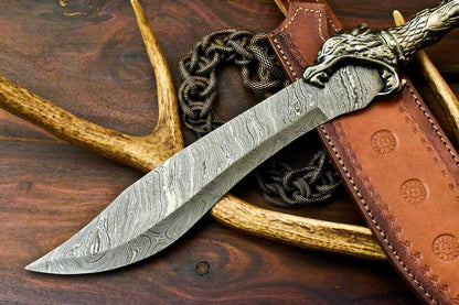 18” Damascus Bowie Knife – Pewter Grip & 12” Blade