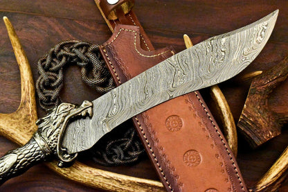 18” Damascus Bowie Knife – Pewter Grip & 12” Blade