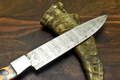 Custom Handmade Damascus Steel Hardwood Hunting Chef Knife – 12.8" Overall Length