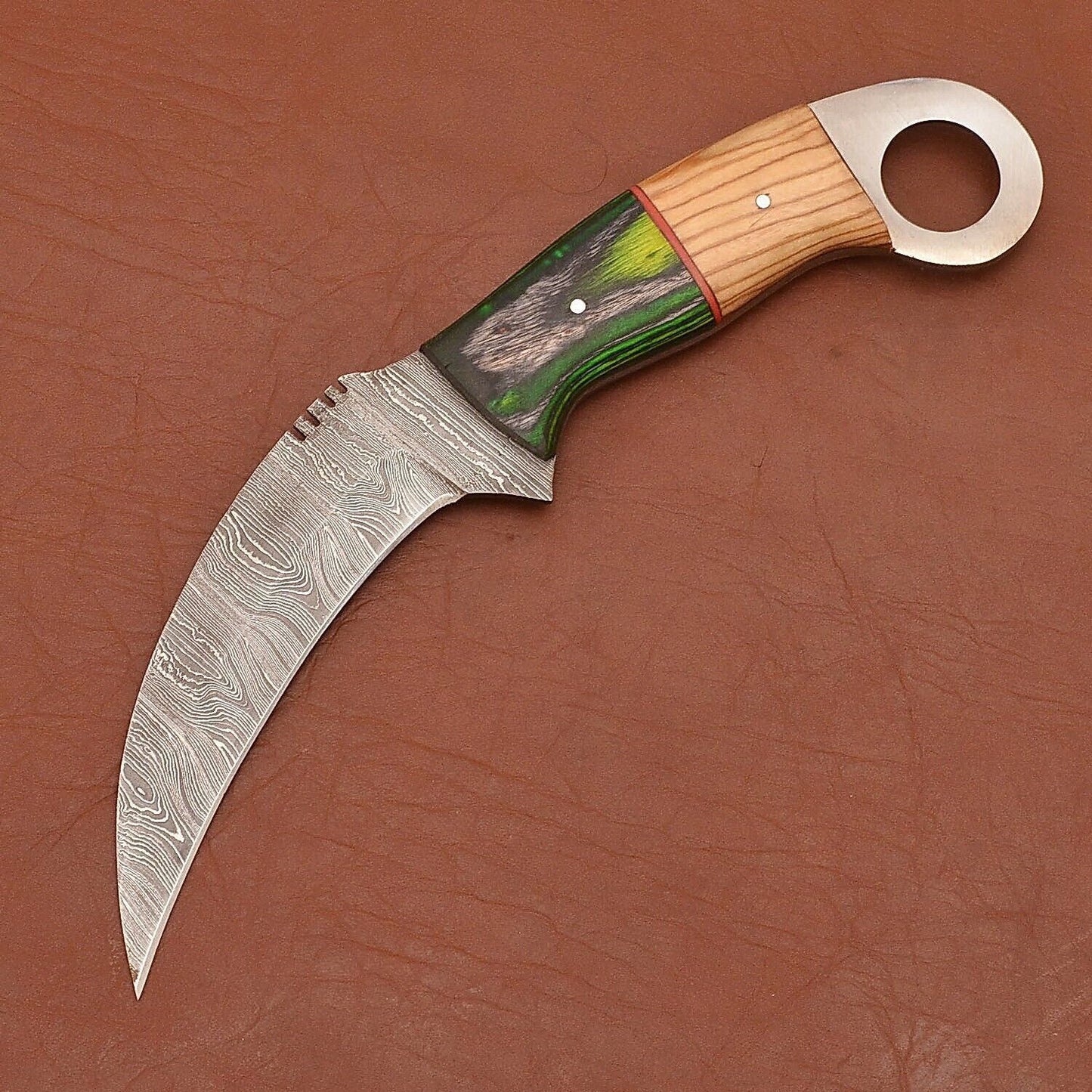 Custom Handmade Damascus Karambit Damascus Steel Karambit Knife with Wood Handle