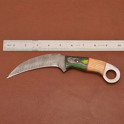 Custom Handmade Damascus Karambit Damascus Steel Karambit Knife with Wood Handle