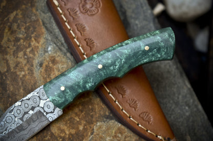 Hand Crafted Rain Drop Damascus Skinner Knife with Micarta Handle for Fishing and EDC