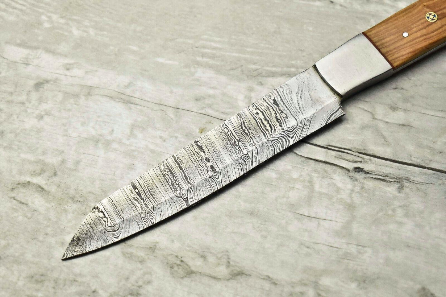 Hand Made Damascus Steel Blade Chef Kitchen Full Tang Chef Knife – 10" Blade, Olive Wood Handle, Oil Tempered 58-60 HRC